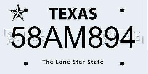 58AM894 Texas License Plate