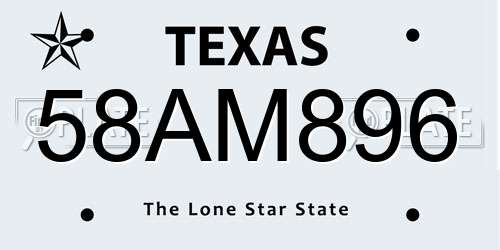 58AM896 Texas License Plate