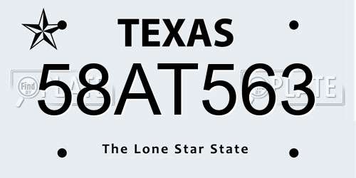 58AT563 Texas License Plate