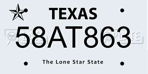 58AT863 Texas License Plate