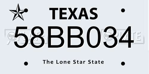 58BB034 Texas License Plate