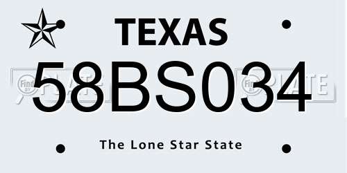 58BS034 Texas License Plate