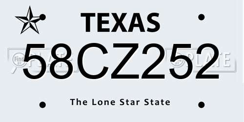 58CZ252 Texas License Plate