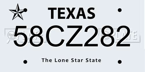 58CZ282 Texas License Plate