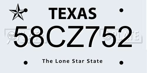 58CZ752 Texas License Plate