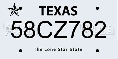 58CZ782 Texas License Plate