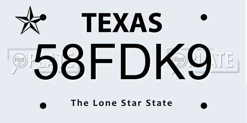 58FDK9 Texas License Plate