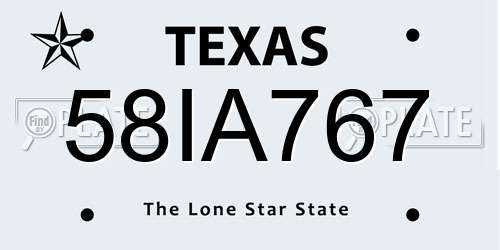 58IA767 Texas License Plate