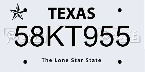 58KT955 Texas License Plate