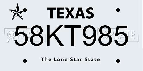58KT985 Texas License Plate