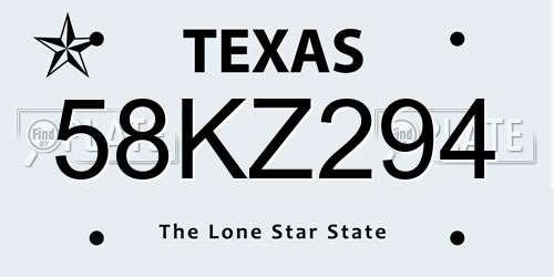 58KZ294 Texas License Plate