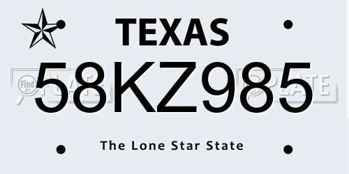 58KZ985 Texas License Plate