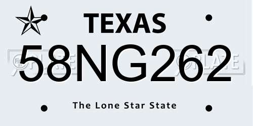58NG262 Texas License Plate