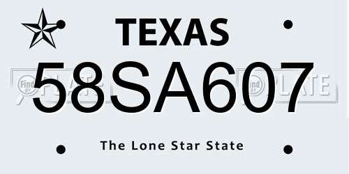 58SA607 Texas License Plate