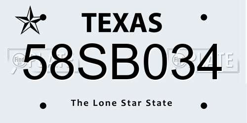 58SB034 Texas License Plate
