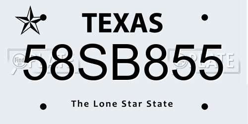 58SB855 Texas License Plate