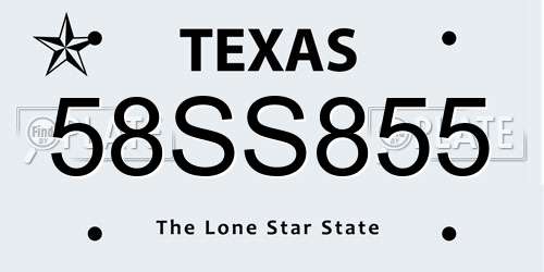 58SS855 Texas License Plate