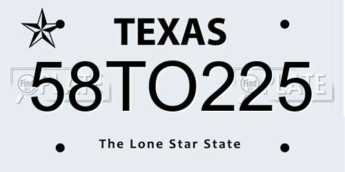 58TO225 Texas License Plate