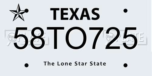 58TO725 Texas License Plate