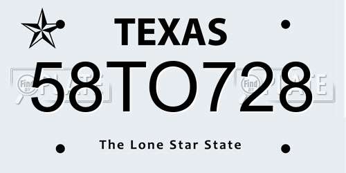 58TO728 Texas License Plate