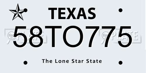 58TO775 Texas License Plate