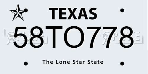 58TO778 Texas License Plate