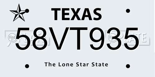 58VT935 Texas License Plate