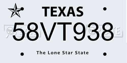 58VT938 Texas License Plate