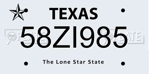 58ZI985 Texas License Plate
