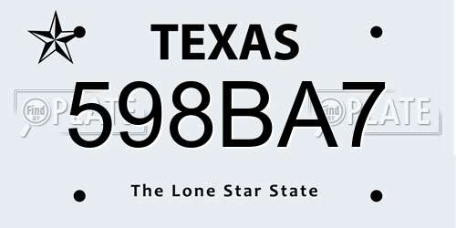 598BA7 Texas License Plate