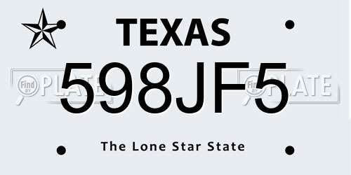 598JF5 Texas License Plate