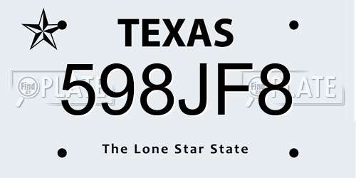 598JF8 Texas License Plate