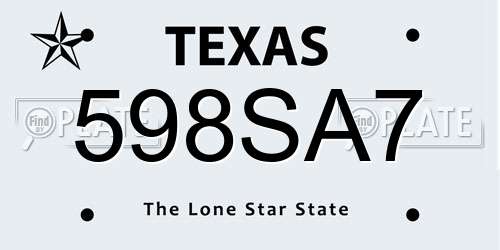 598SA7 Texas License Plate