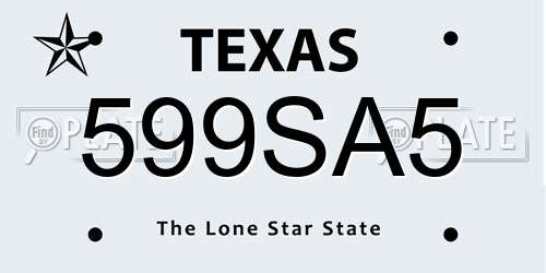 599SA5 Texas License Plate