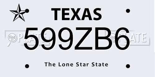 599ZB6 Texas License Plate