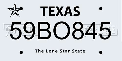 59BO845 Texas License Plate