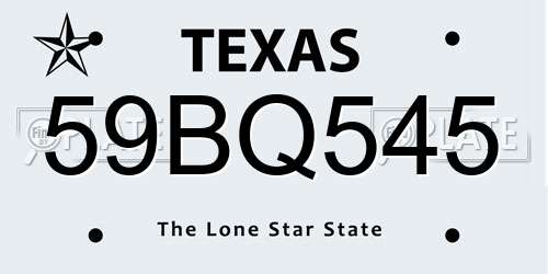 59BQ545 Texas License Plate