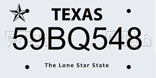59BQ548 Texas License Plate