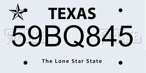 59BQ845 Texas License Plate