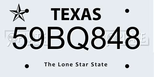 59BQ848 Texas License Plate