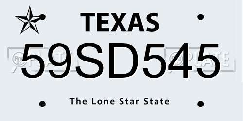 59SD545 Texas License Plate