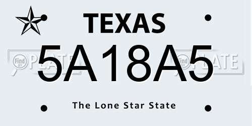 5A18A5 Texas License Plate