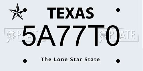 5A77T0 Texas License Plate