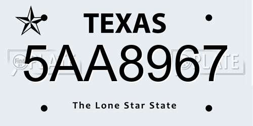 5AA8967 Texas License Plate
