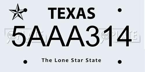 5AAA314 Texas License Plate