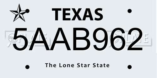 5AAB962 Texas License Plate