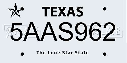 5AAS962 Texas License Plate