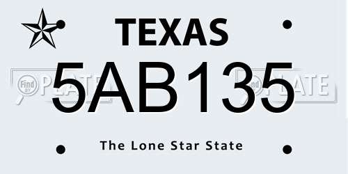 5AB135 Texas License Plate