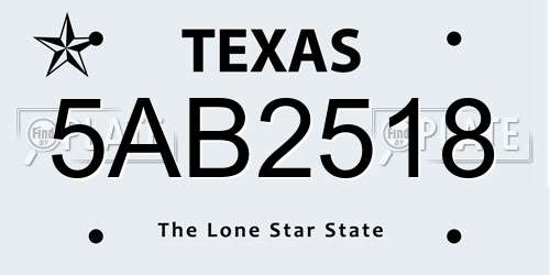 5AB2518 Texas License Plate