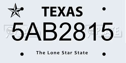 5AB2815 Texas License Plate